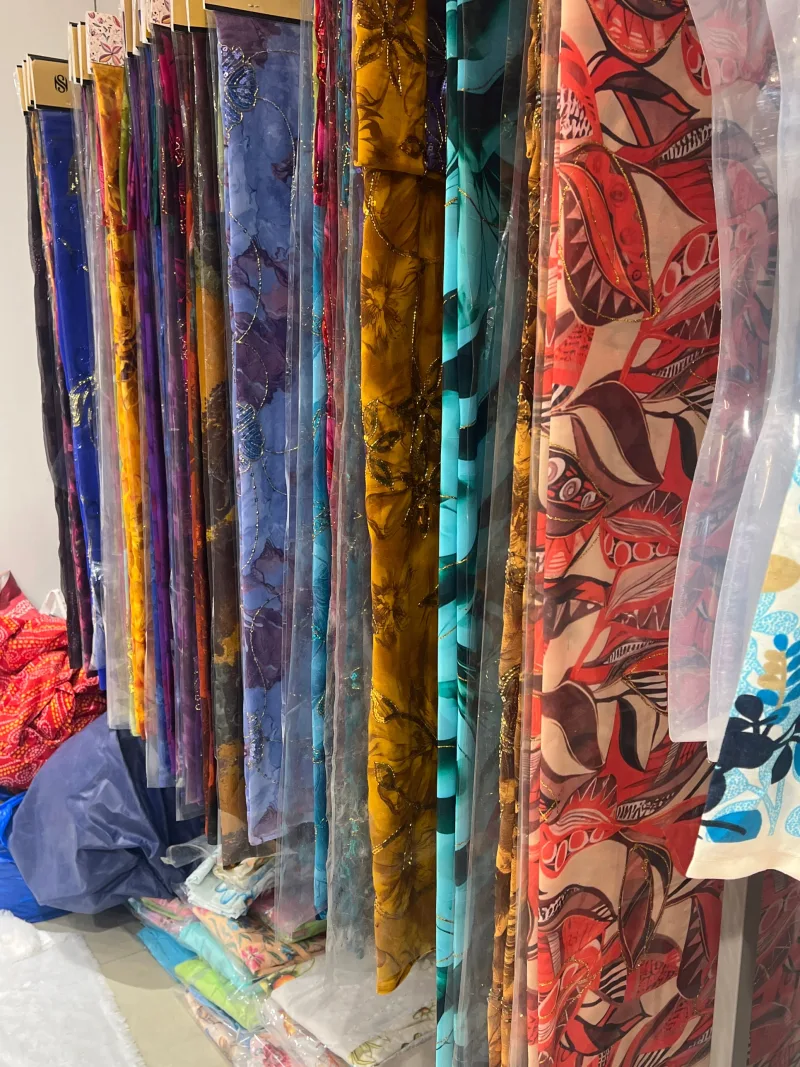 Sequin and embroidered chiffon fabrics
