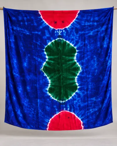 Tie-Dye Boubou Kaftan with Headwrap – Royal Blue, Green & Red