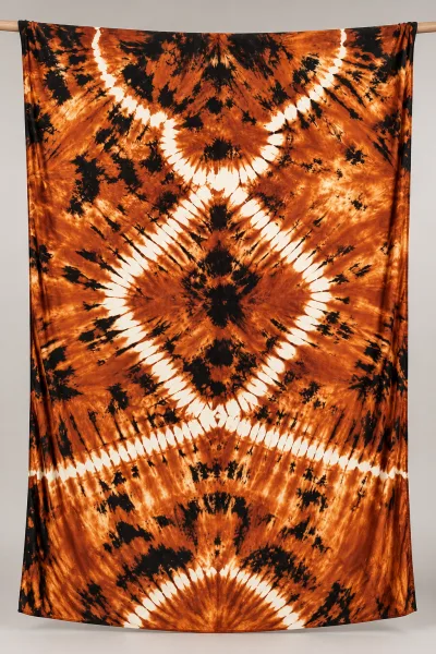 Tie-Dye Boubou Kaftan with Headwrap – Amber & Black Diamond