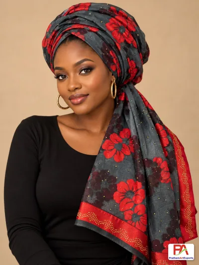 Brasso Blossom Overprint Dupatta / Headwrap Scarf – 10 Colours (D.No 40)