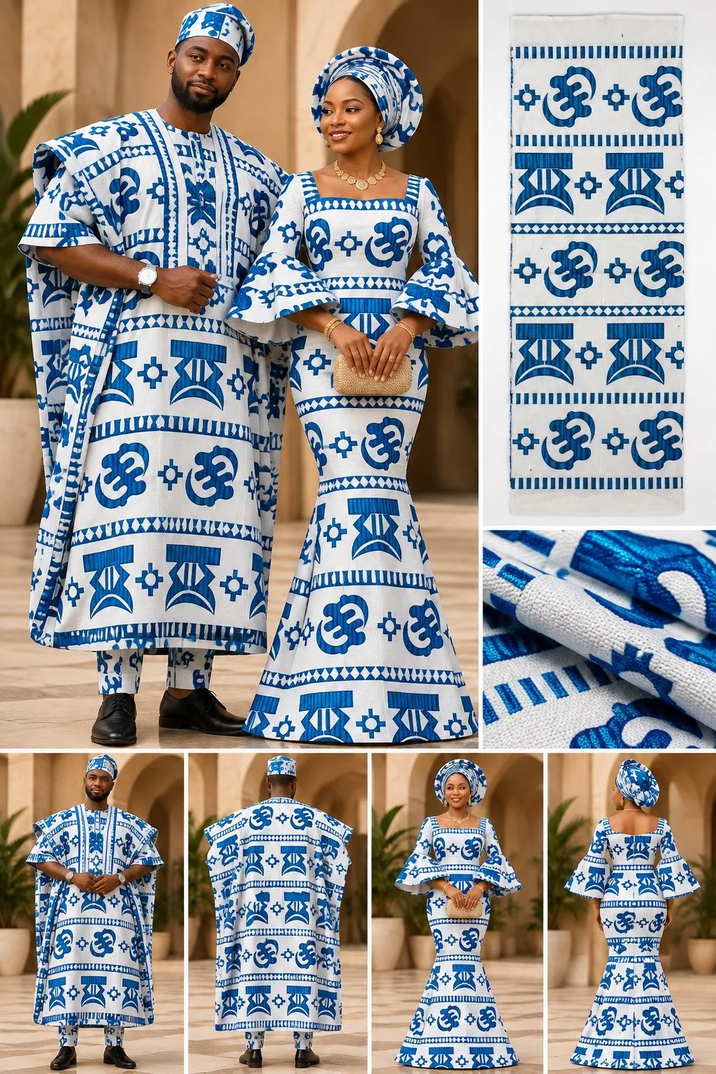 Meba Wo Abrokyere Kente Embroidered Fabric – Royal Blue & White Adinkra Symbols (G05)