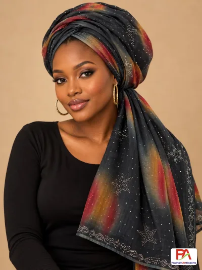 Starlit Flame Star Stone Work Dupatta / Headwrap Scarf – 5 Colours (D.No 42)