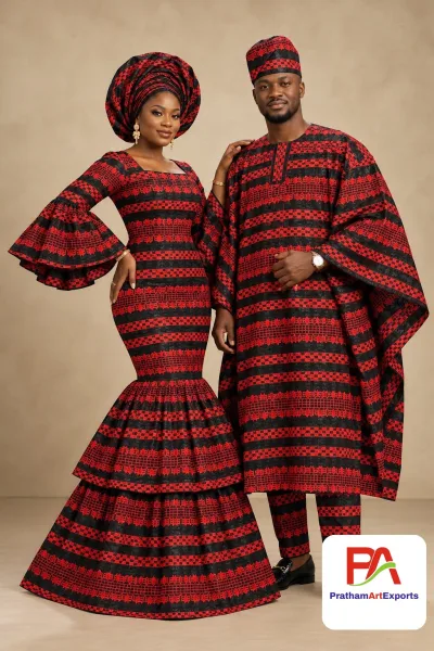 Meba Wo Abrokyere Kente Embroidered Fabric – Black & Red Banded Stripes (G14)