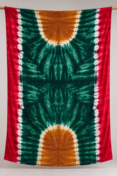 Tie-Dye Boubou Kaftan with Headwrap – Green, Red & Orange