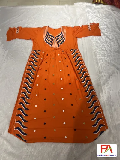 Orange Wave Embroidered Polka Dot Kaftan Dress with Dupatta (D.No DR9)