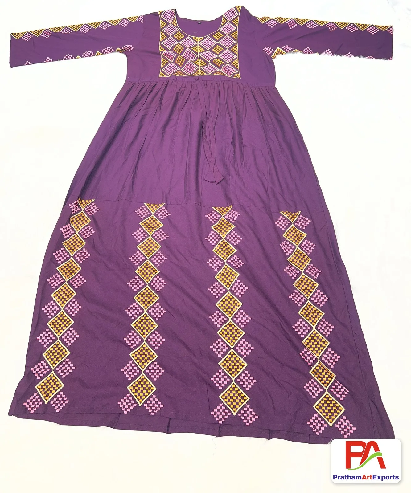 Plum Purple Kaftan Dress with Diamond Embroidery & Dupatta (D.No DR18)