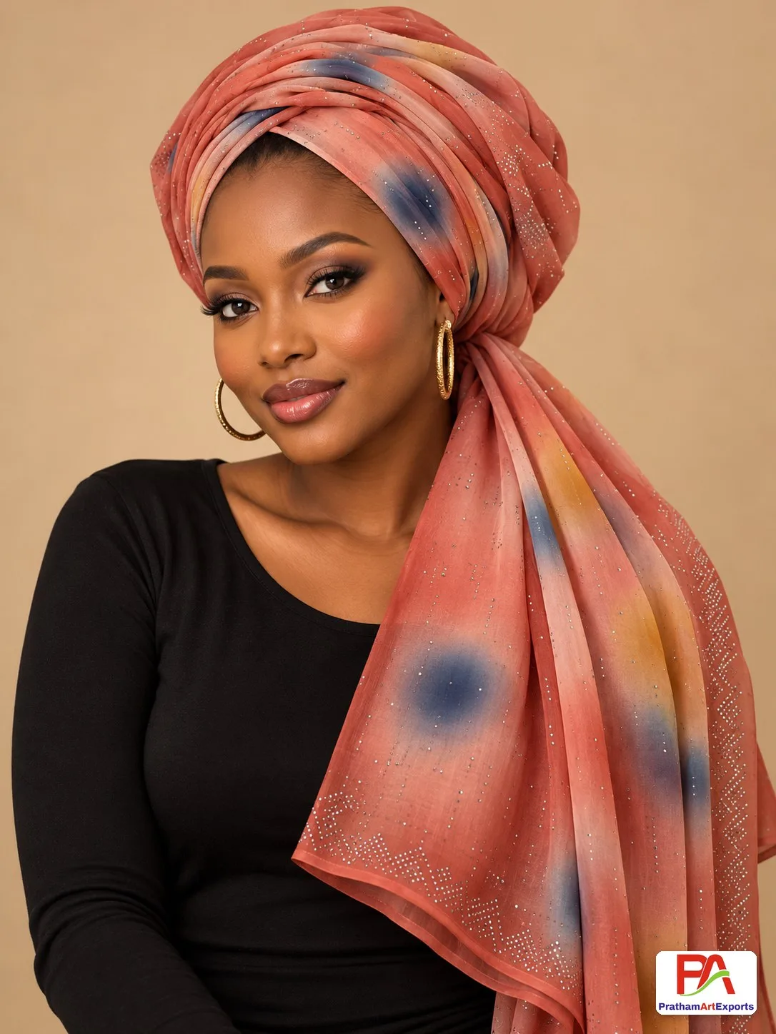 Coral Bloom Stone Scatter Dupatta / Headwrap Scarf – 5 Colours (D.No 43)