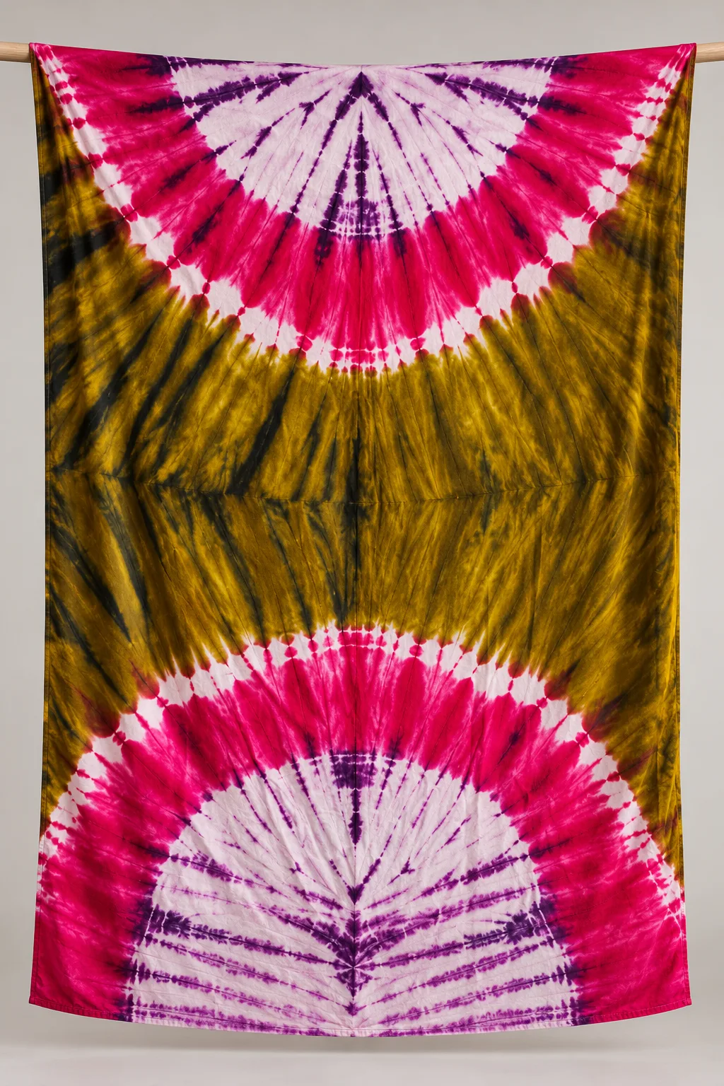 Tie-Dye Boubou Kaftan with Headwrap – Mustard, Pink & Purple