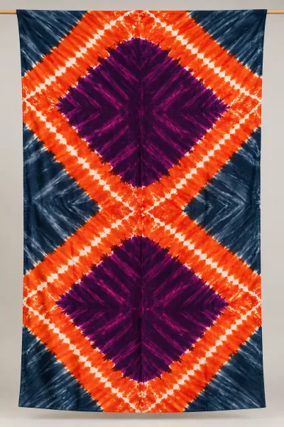 Tie-Dye Boubou Kaftan with Headwrap – Purple, Orange & Navy