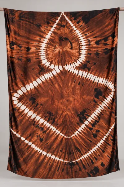 Tie-Dye Boubou Kaftan with Headwrap – Brown & Black Diamond