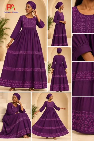 Purple Ombre Tie-Dye Kaftan Dress with Schiffli Work & Dupatta (D.No DR16)