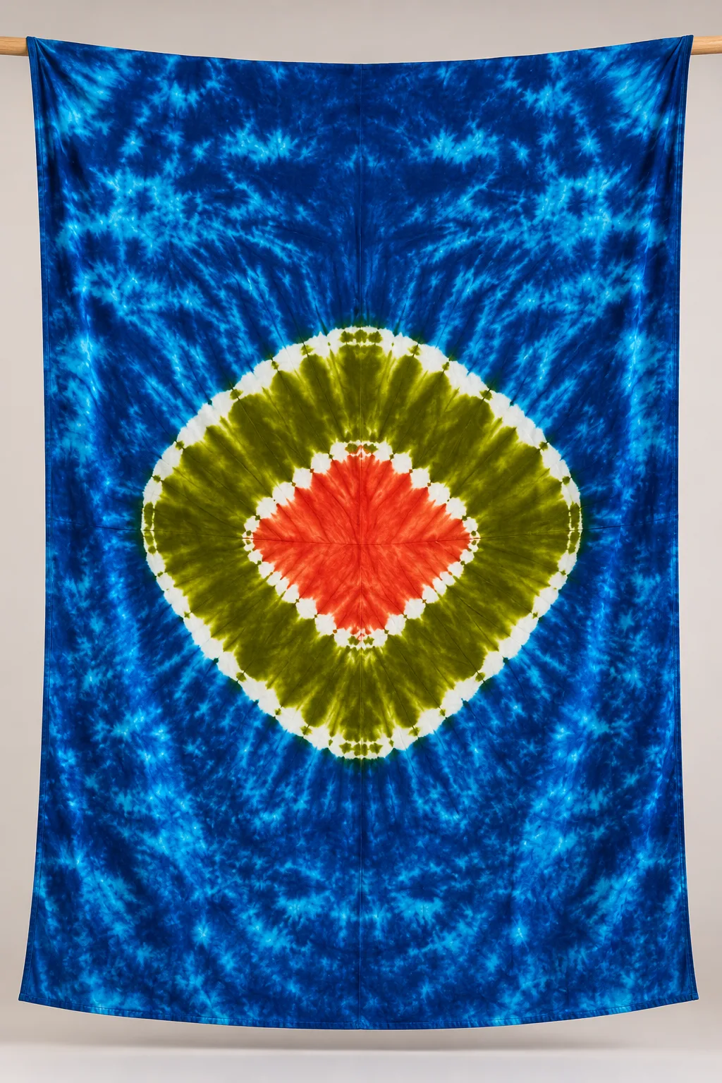 Tie-Dye Boubou Kaftan with Headwrap – Blue, Olive & Orange