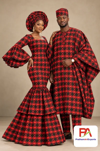 Meba Wo Abrokyere Kente Embroidered Fabric – Black & Red Leaf Lattice (G17)