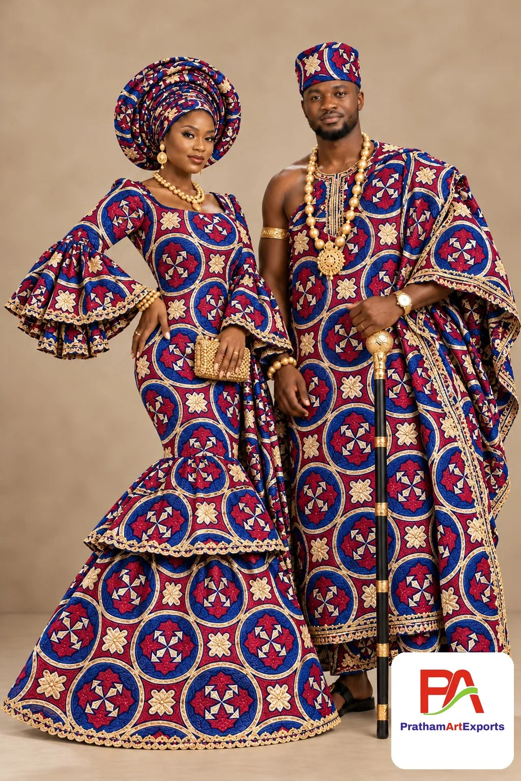 Meba Wo Abrokyere Kente Embroidered Fabric – Royal Blue & Magenta Circle Medallions (G28)