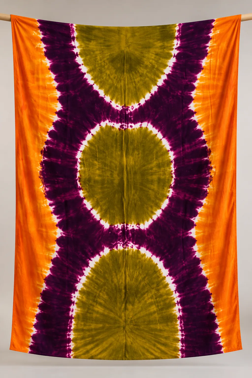 Tie-Dye Boubou Kaftan with Headwrap – Orange, Purple & Olive